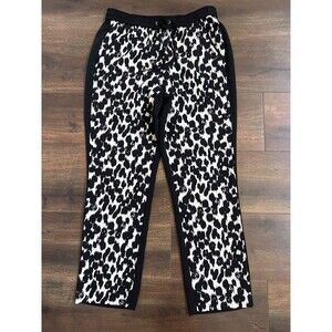 Vince Camuto Black White Leopard Print Pull On Lightweight Pants Size Small Fun